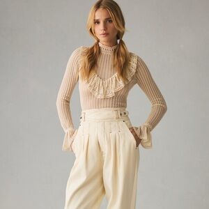 New Anthropologie Sheer Ruffle Ivory Top